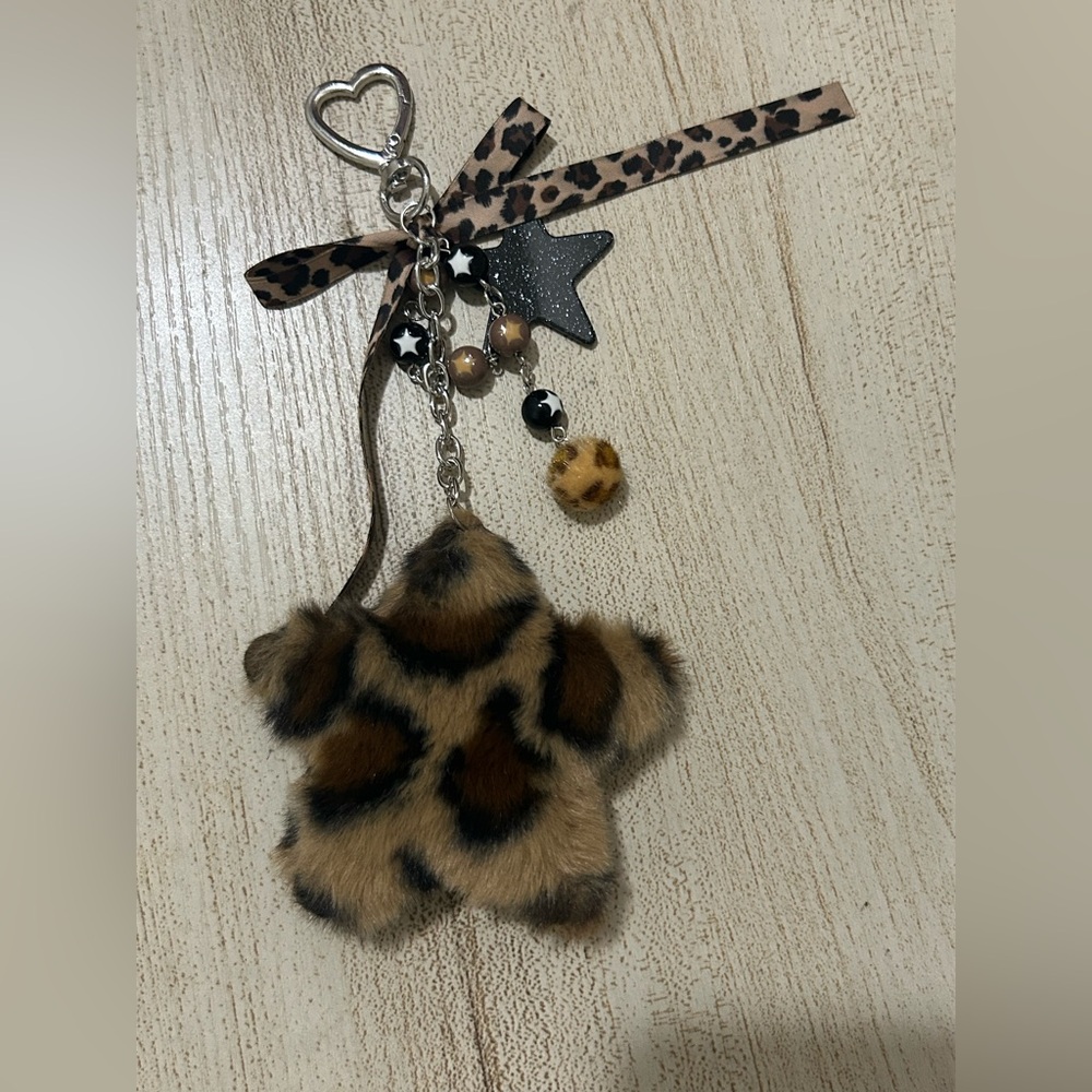 Leopard Print Star Keychain with Beads